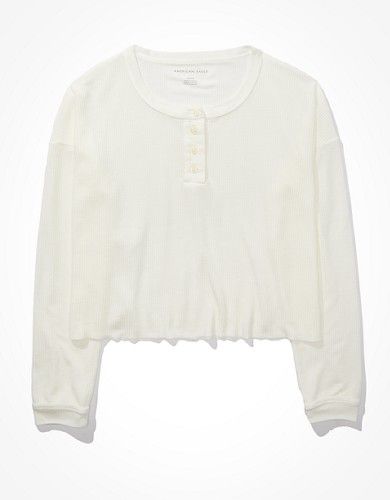 AE Cropped Long-Sleeve Henley T-Shirt | American Eagle Outfitters (US & CA)