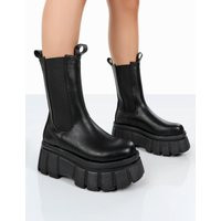 Delmz Black Pu Chunky Sole Ankle Boots - US 9 | Public Desire (US & CA)