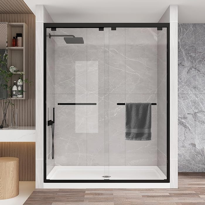 KPUY Glass Shower Door, 55-60" W x 76" H Semi-Frameless Double Sliding Shower Door, 1/4" (6mm) Th... | Amazon (US)