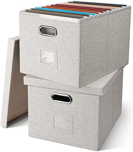 Graciadeco Beige Hanging File Box with Lid, 2 Pack Decorative Letter Legal File Box With a Lid, C... | Amazon (US)