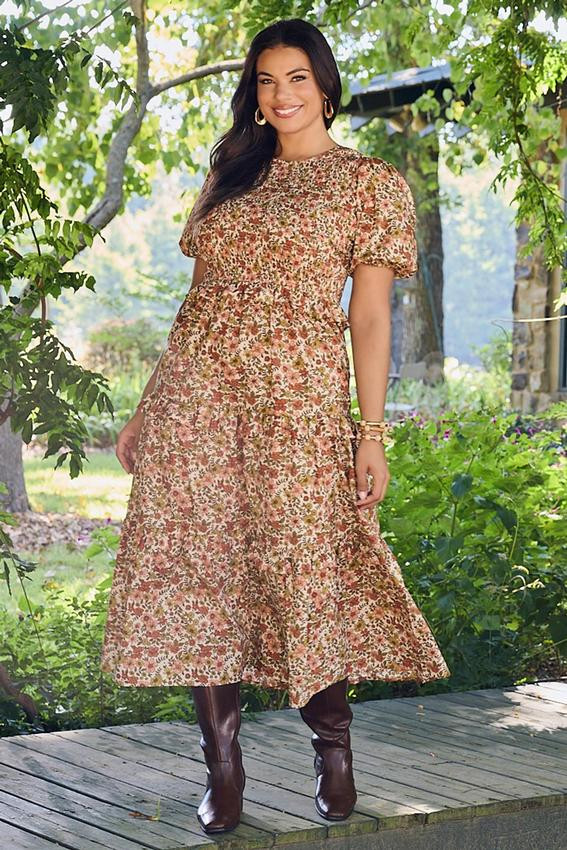 Plus Size Smocked Autumn Blossom Dress | Cato Fashions