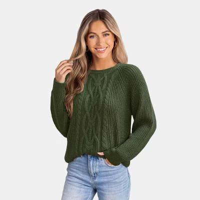 Women's Green Chic Cable Knit Sweater - Cupshe-S-Green | Target