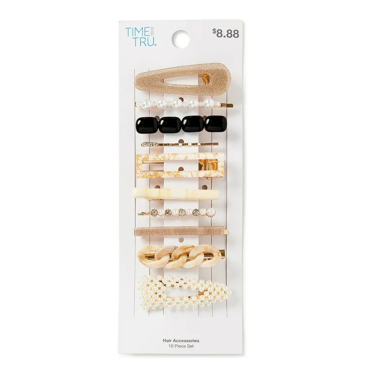 Time and Tru Women's Multi Hair Clip Set, 10 Pack, Off-White | Walmart (US)