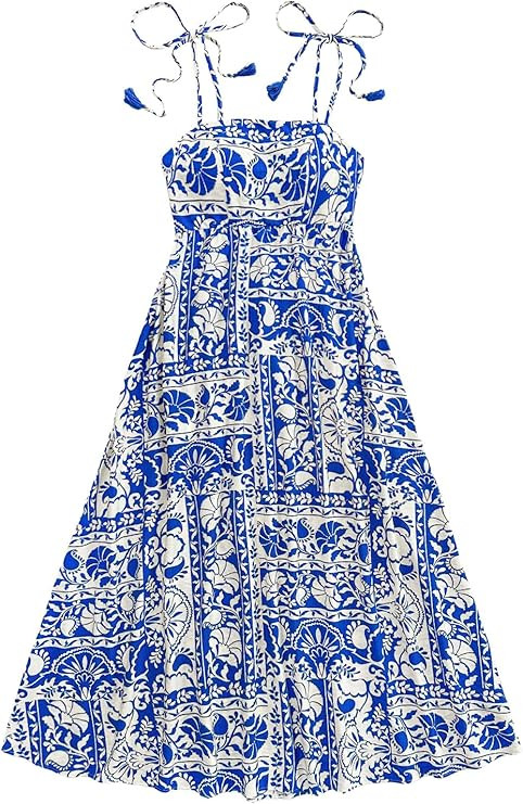 Floerns Women's Tribal Tie Shoulder Cami Dress Sleeveless Boho Flared Long Dresses | Amazon (US)