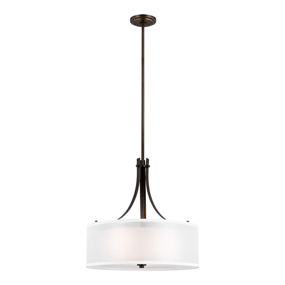 Sea Gull Lighting Elmwood Park 3-Light Heirloom Bronze Pendant with Satin Etched Glass Shade-6537... | The Home Depot