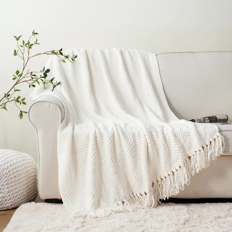 Battilo Cream Throw Blanket,Herringbone Textured Throw,Housewarming Gifts,60" x 80" | Walmart (US)