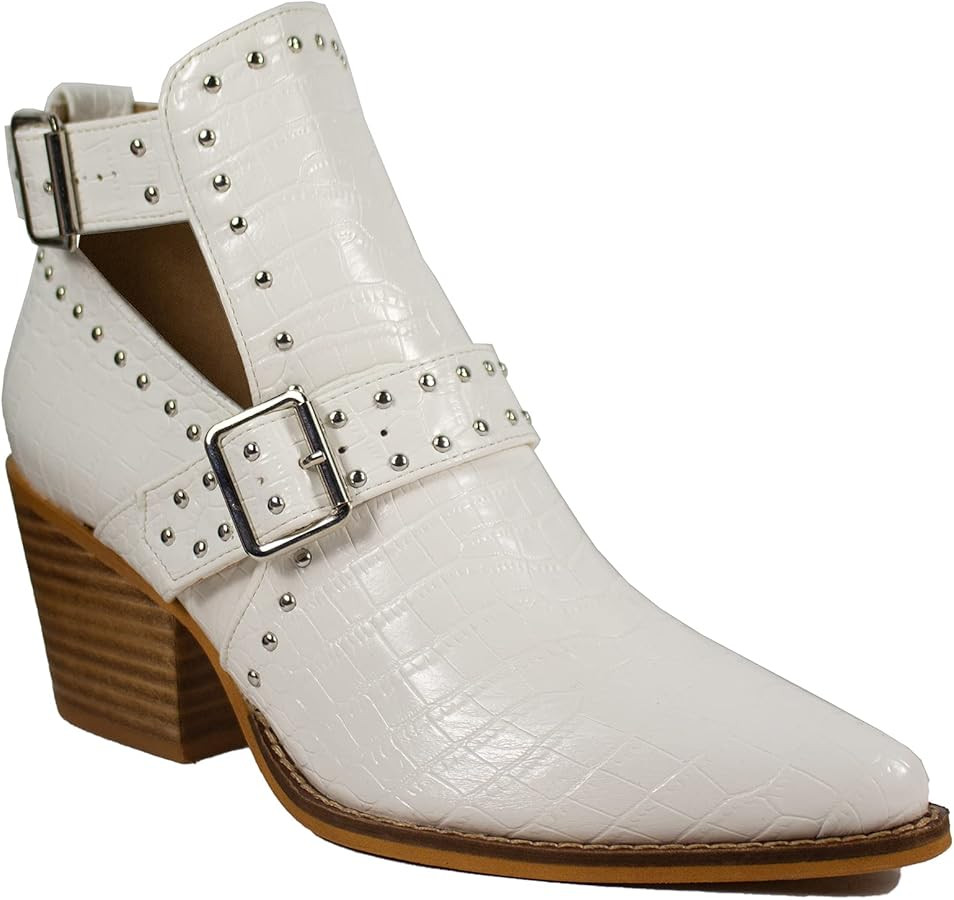 ARiderGirl Emme Women's Western Ankle Bootie With Studs and Buckle Straps Slip On Boots | Amazon (US)