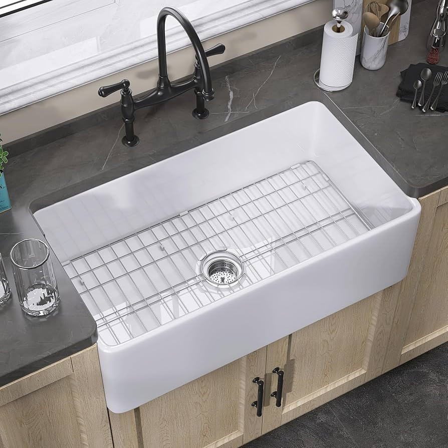 White Farmhouse Sink 33 X20 inch Fireclay Apron Farm Sink Undermount Kitchen Sink Single Bowl Whi... | Amazon (US)