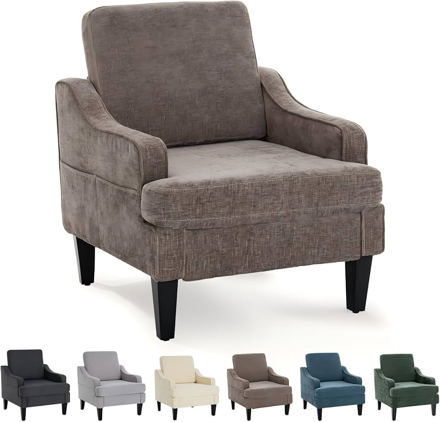 YEEFY Modern Accent Chair for Bedroom Upholstered Reading Chair with Side Pockets Comfy Living Ro... | Amazon (US)