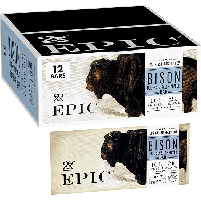 EPIC Protein Bars, Bison Beef Sea Salt Pepper Paleo Friendly, 1.3 oz, 12 ct | Amazon (US)