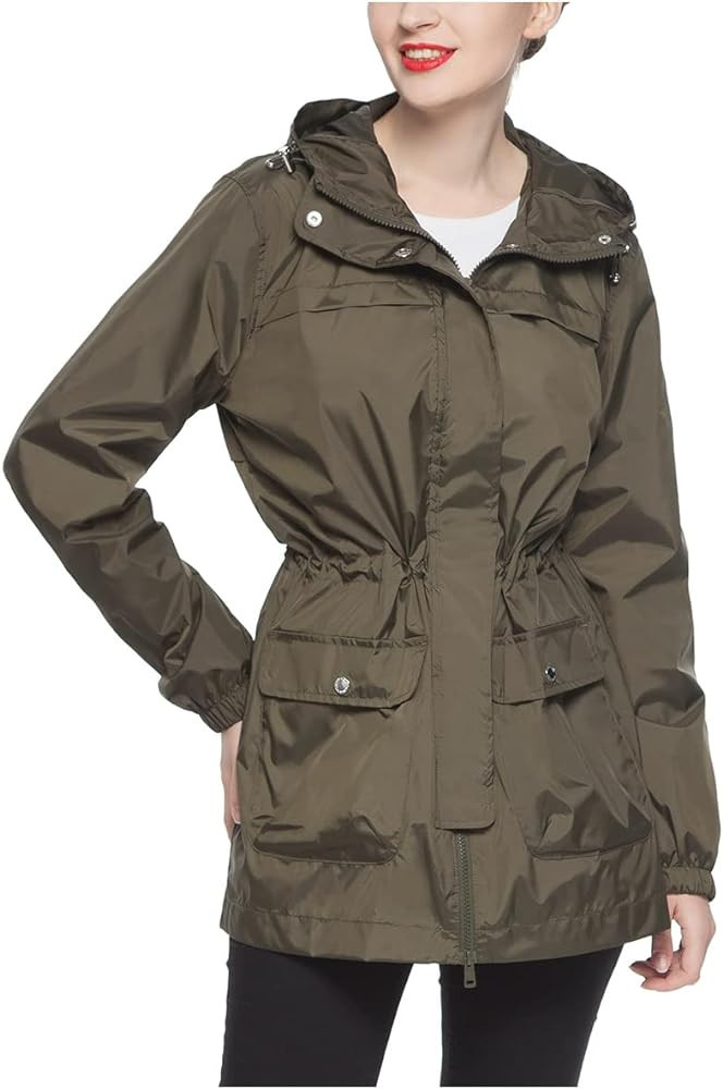 Rokka&Rolla Women's Lightweight Rain Jacket Hooded Anorak Windbreaker Long Trench Raincoat | Amazon (US)
