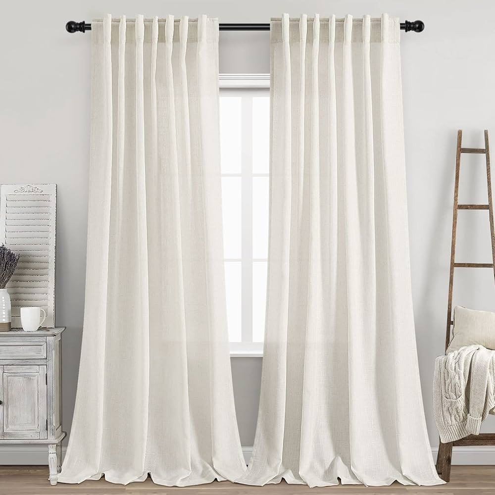 Cream Natural Linen Curtains 90 Inch Length 2 Panels Set for Living Room Rod Pocket Back Tab Pinc... | Amazon (US)