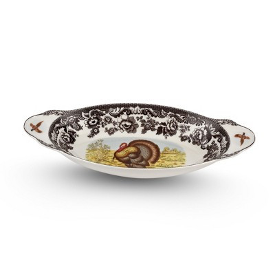 Spode Woodland Turkey Bread Tray - Fine Porcelain Serving Dish, Floral Border with Wildlife Motif, Oven to Table, Rectangular 15.27 x 7 Inch | Target