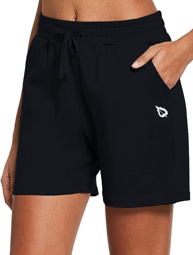 BALEAF Women's 5" Active Cotton Shorts Athletic Yoga Sweat Summer Lounge Walking Shorts with Pock... | Amazon (US)