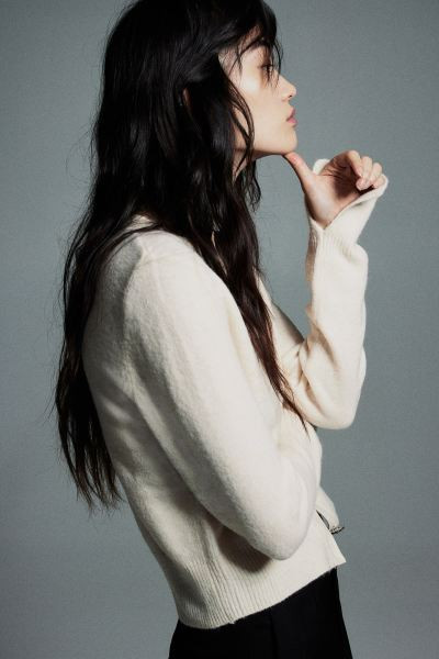 Rhinestone-button Cardigan - White - Ladies | H&M US | H&M (US + CA)