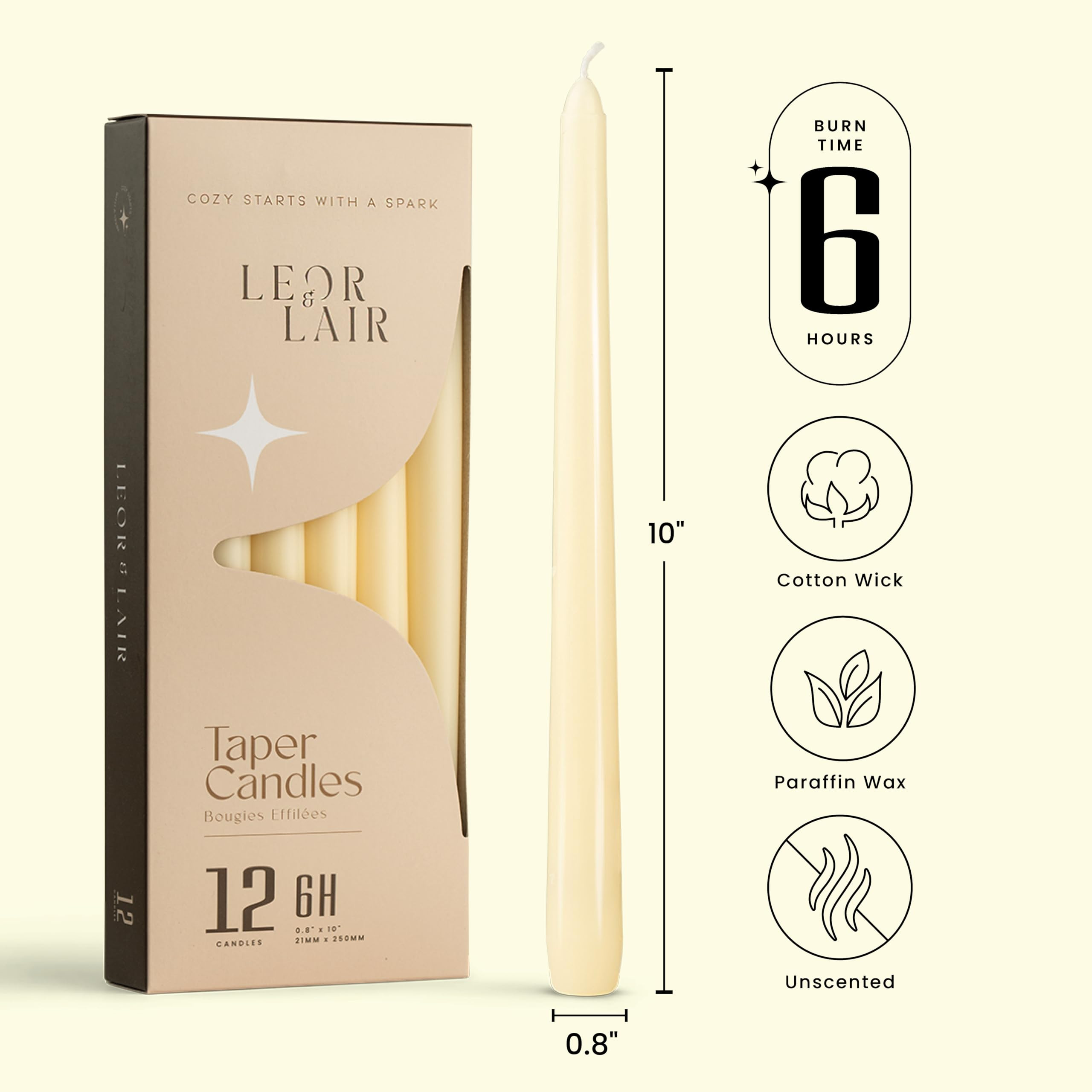 Leor & Lair Ivory Taper Candles - 12 Pack 10" Ivory Candlesticks - Unscented Cream Candle Sticks ... | Amazon (US)