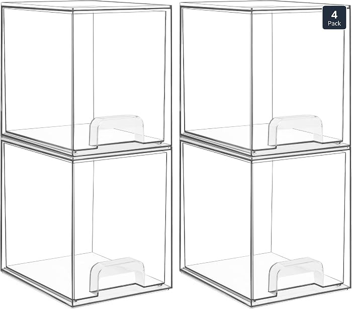 Vtopmart 7.6" H Clear Stackable Storage Drawers, 4 Pack Plastic Organizers Bins for Skincare, Cos... | Amazon (US)