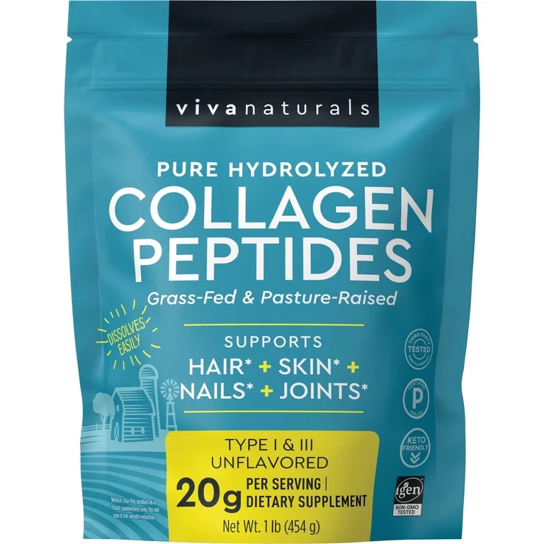 Viva Naturals Pure Hydrolyzed, Bovine Collagen Peptides, Type I & II, 1 lb | Walmart (US)