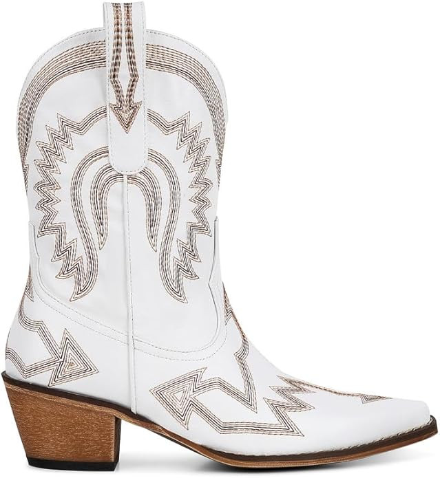 AMINUGAL Womens Ankle Boots Cowboy Boot Embroidered Pointed Toe Metallic Pull On Chunky Block Hee... | Amazon (US)