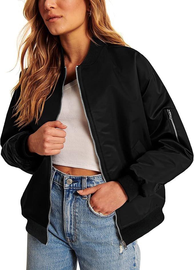 Zeagoo Women's Bomber Jacket Casual Coat Zip Up Outerwear Windbreaker with Pockets S-XXL | Amazon (US)