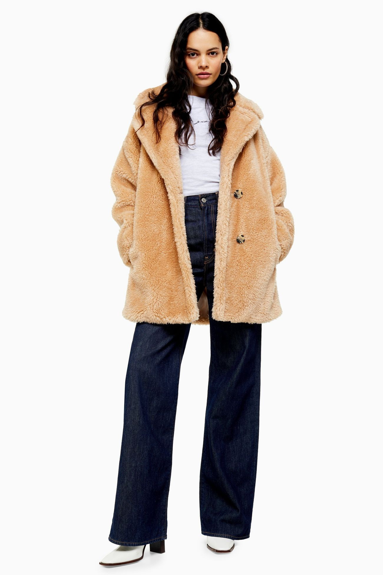 Camel Soft Borg Coat | Topshop UK