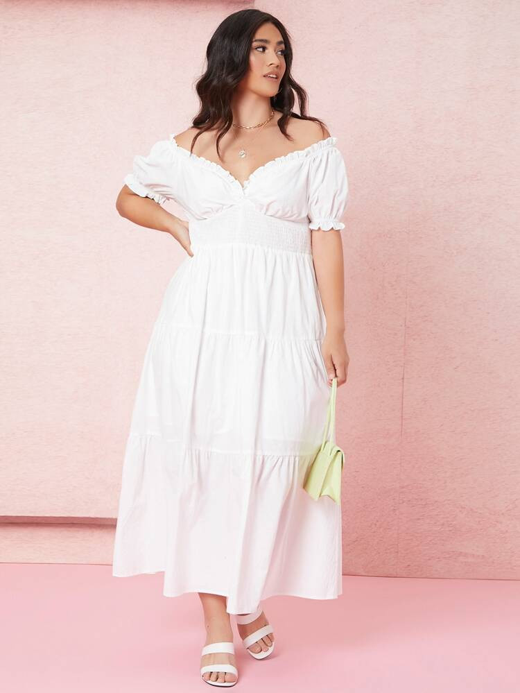 SHEIN Plus Off Shoulder Frill Trim Dress | SHEIN