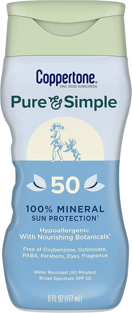Coppertone Pure and Simple Zinc Oxide Mineral Sunscreen Lotion SPF 50, Body Sunscreen, Water Resi... | Amazon (US)