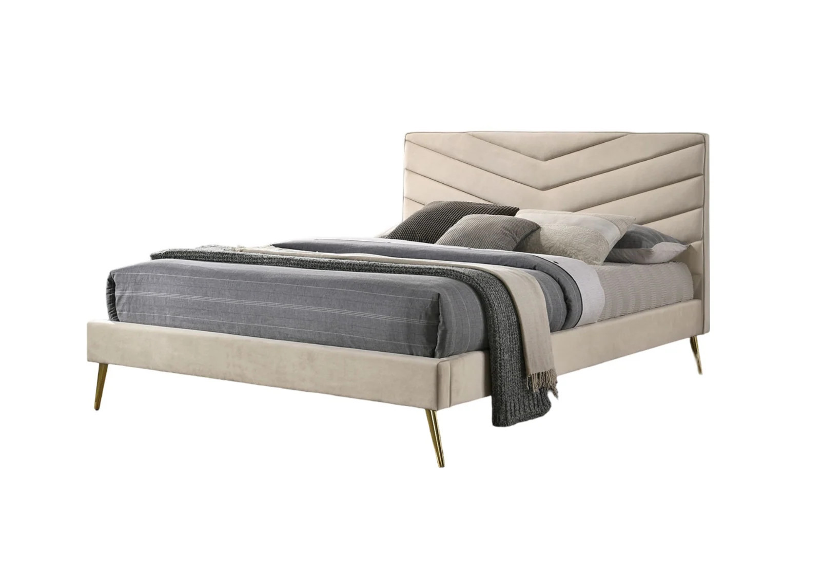 LUXEYARD Bed Padded Headboard Bedroom Furniture Midcentury Modern Beige Flannelette Chevron Tufted Design one_size | DS-X-324BED336 | Lowe's