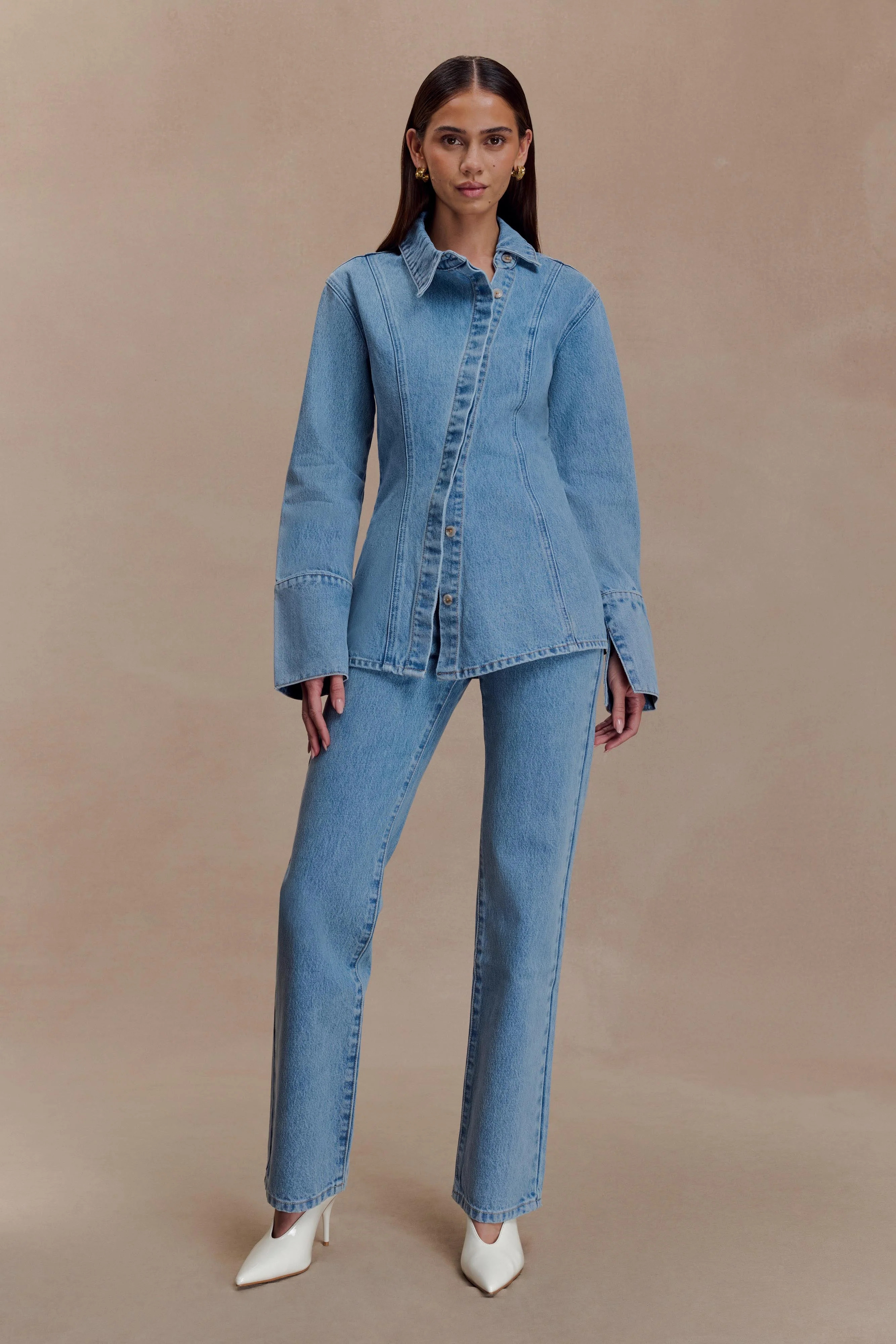Janine High Waisted Straight Leg Jeans - Classic Blue | MESHKI US