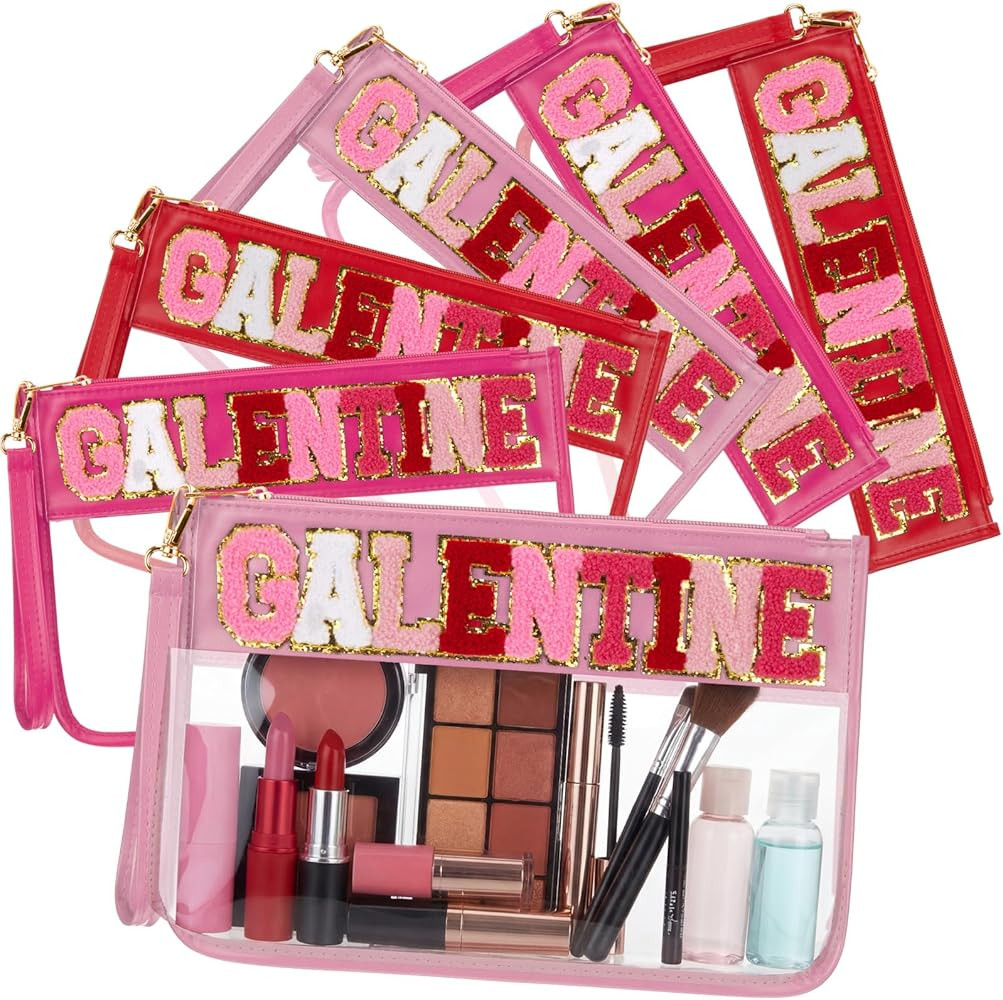 6 Pcs Galentine's Day Makeup Bags Gifts Bulk Chenille Letter Clear Zipper Pouch Waterproof Nylon ... | Amazon (US)