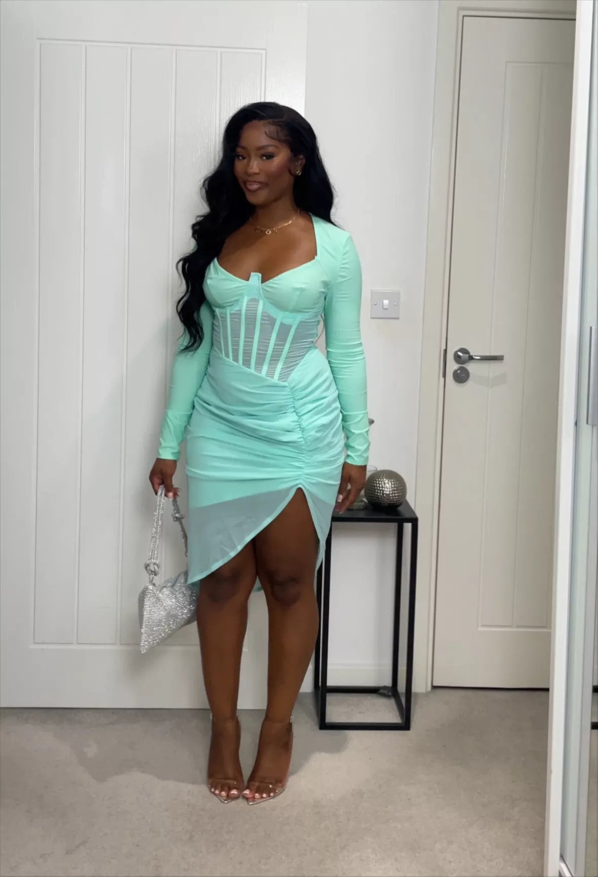 Shape Mint Green Corset Long Sleeve Midi Dress