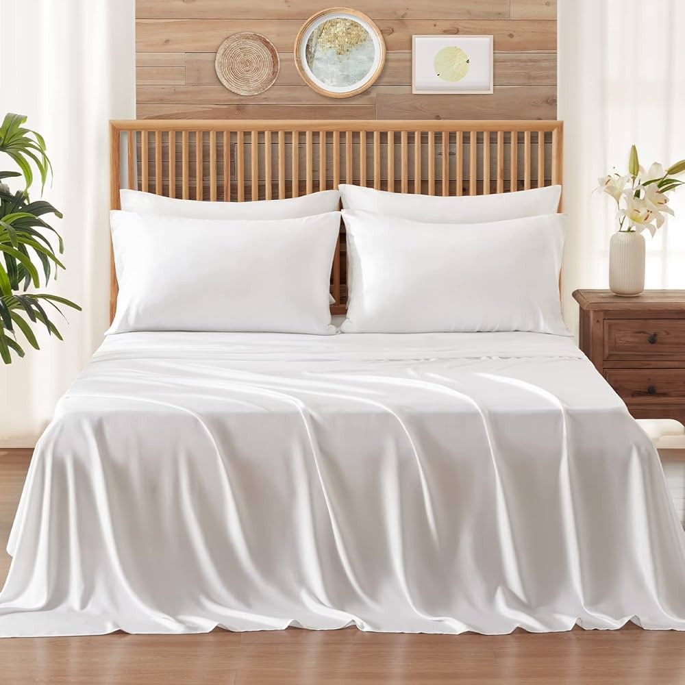 BYSURE 6 Pieces Bamboo Sheets Set(Queen, White), Oeko-TEX Certificated 100% Viscose from Bamboo, ... | Amazon (US)
