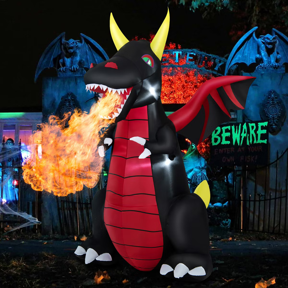 Costway 8 FT Halloween Inflatable Fire Dragon Giant Blow up Decoration with LED Lights | Target