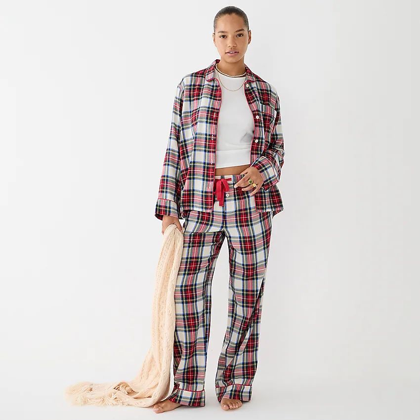 Long-sleeve flannel pajama set in Snowy Stewart tartan | J.Crew US