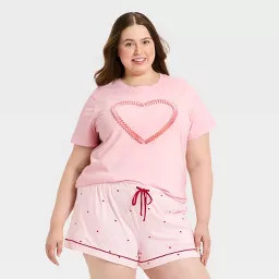Women's Valentine's Boxy Graphic Heart T-Shirt - A New Day™ Pink XXL | Target