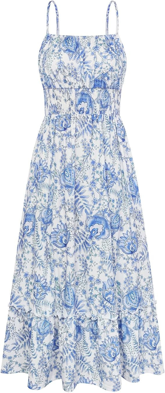 GRACE KARIN Summer Dresses for Women 2026 Vacation,Smocked Floral Maxi Dress,Boho Beach Sundress ... | Amazon (US)