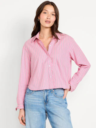 Cropped Button-Down Ruffle-Front Shirt | Old Navy (US)