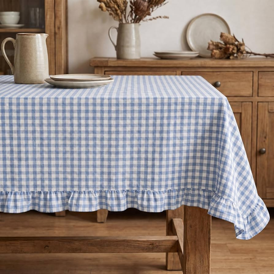 Horaldaily Blue Gingham Ruffled Table Cloth 60\u00d7104 Inch Rectangular, Buffalo Plaid Farmhouse... | Amazon (CA)