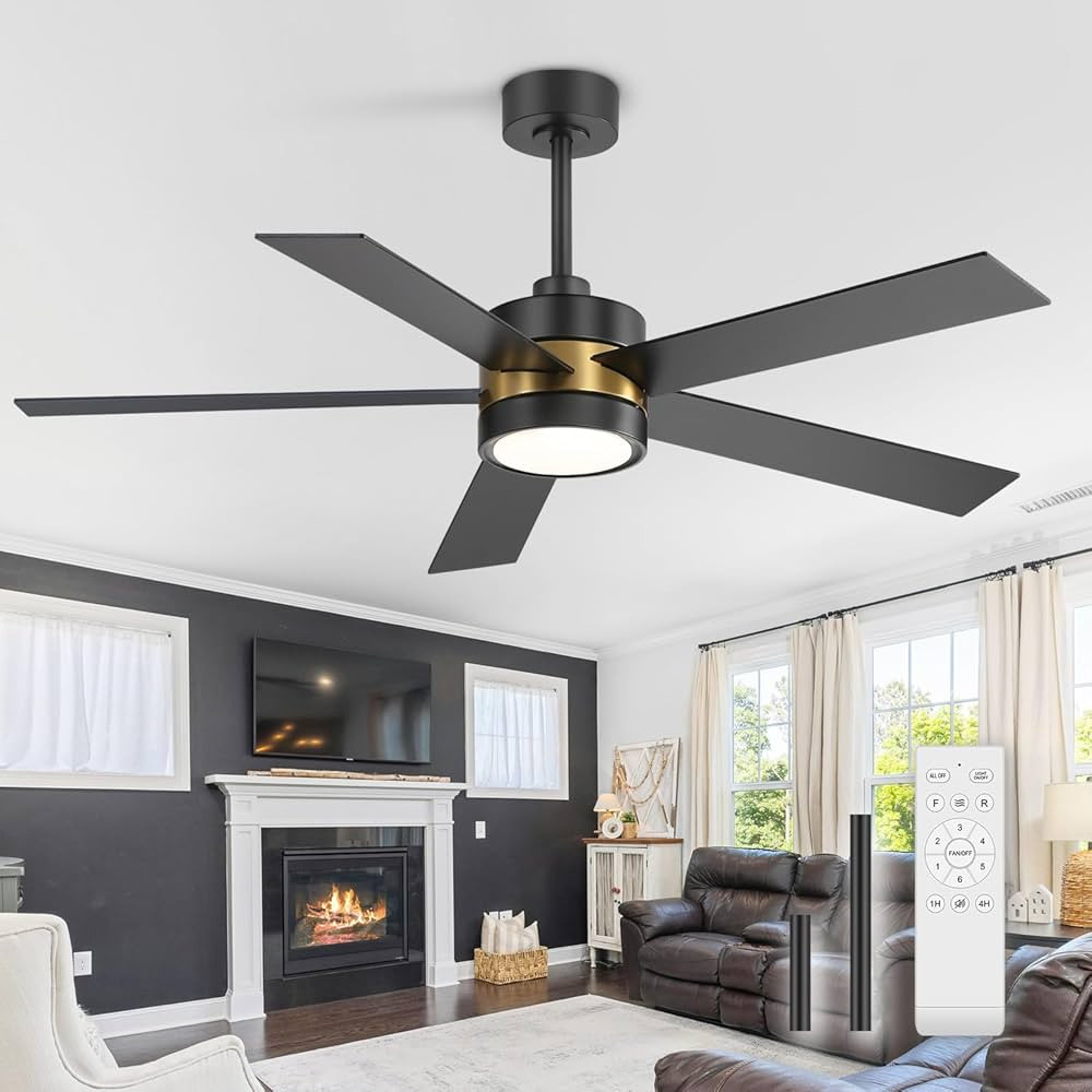 Ceiling Fans with Lights and Remote, 52 Inch Industrial Ceiling Fan with Reversible DC Motor, 6-S... | Amazon (US)