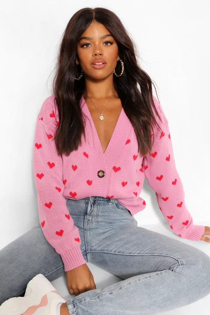 Heart Print Cropped Cardigan | boohoo (US & Canada)