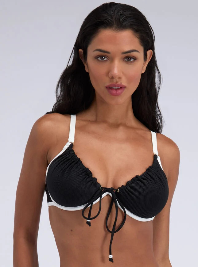 Ibiza piped plunge bikini top - Black Mix | Boux Avenue (UK)