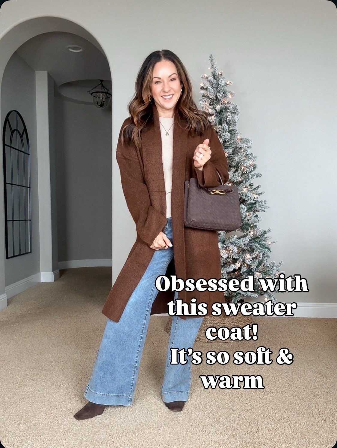 I love this cozy sweater coat and matching knit pullover! They are perfect for layering, so soft, and will keep you warm. I'm loving this fall look! Wearing the smallest size in everything. For ref: I'm 5'1", 109lbs

#LTKOver40 #LTKPetite #LTKSeasonal