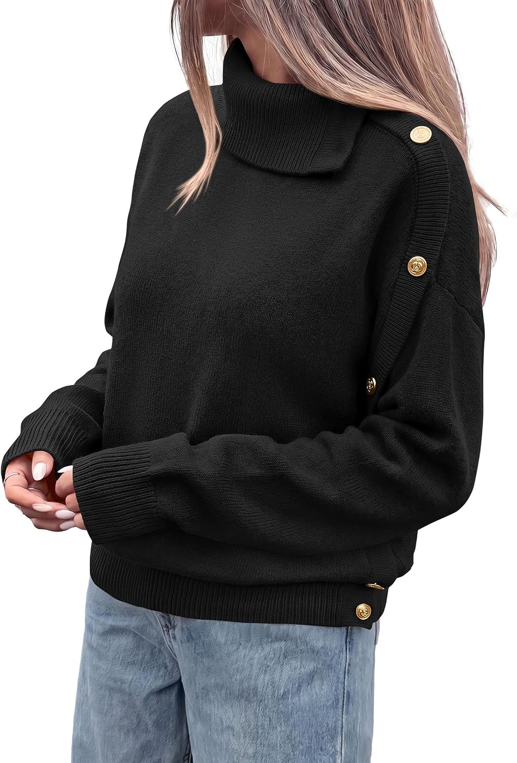 PRETTYGARDEN Womens Turtleneck Sweater Pullover Side Button Fall Clothes | Amazon (US)