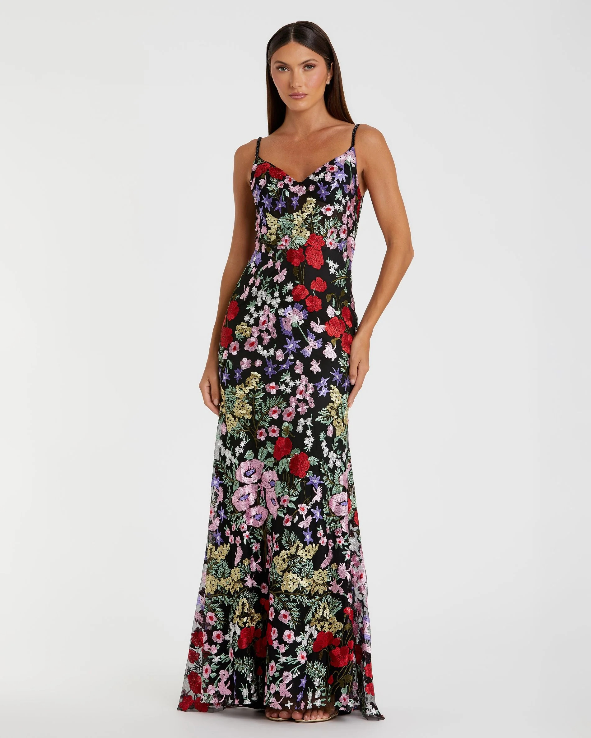 Black Embroidered Floral Trumpet Gown | Mac Duggal | Mac Duggal
