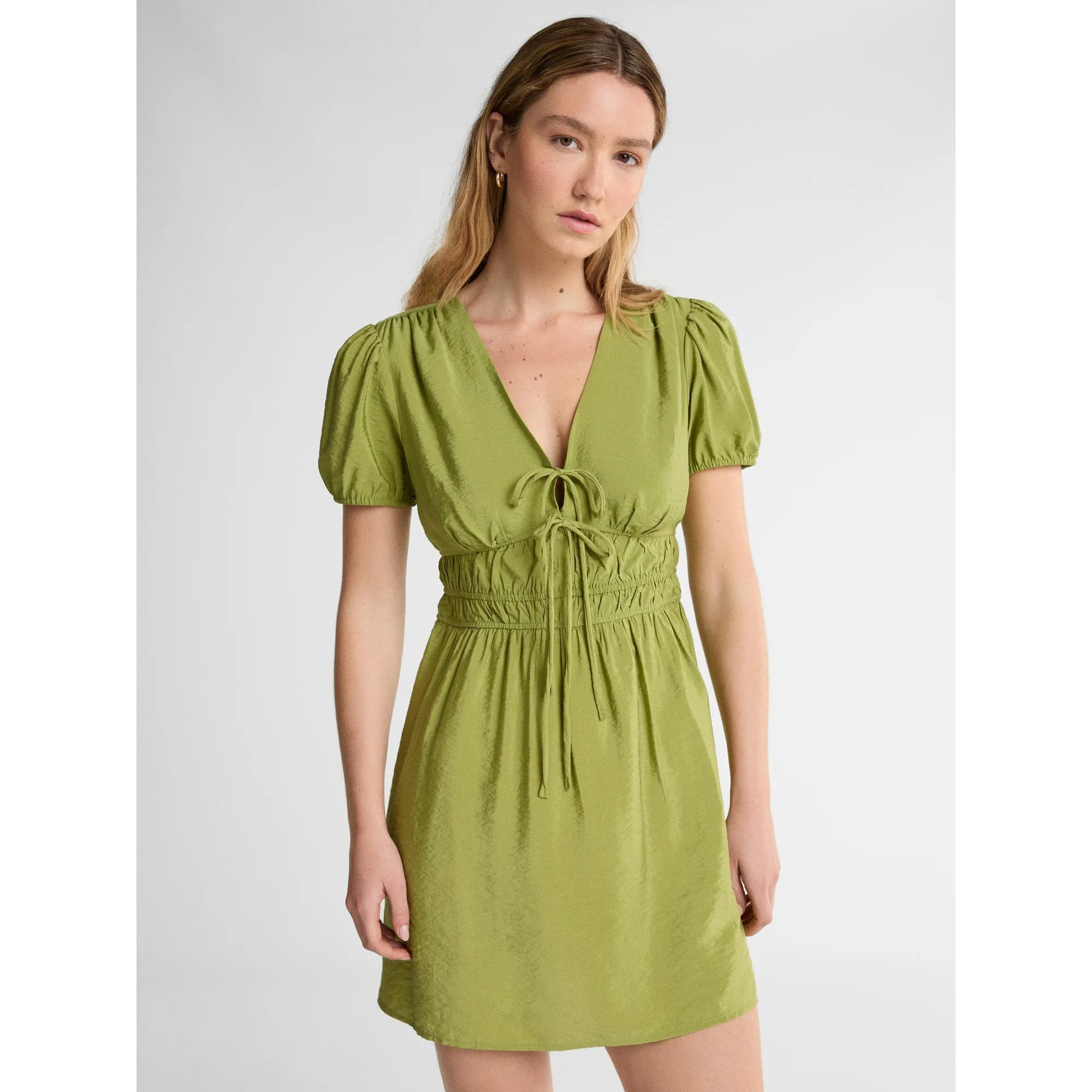 Scoop Women’s Mini Tie Dress with Puff Sleeves, Sizes XS-XXL | Walmart (US)