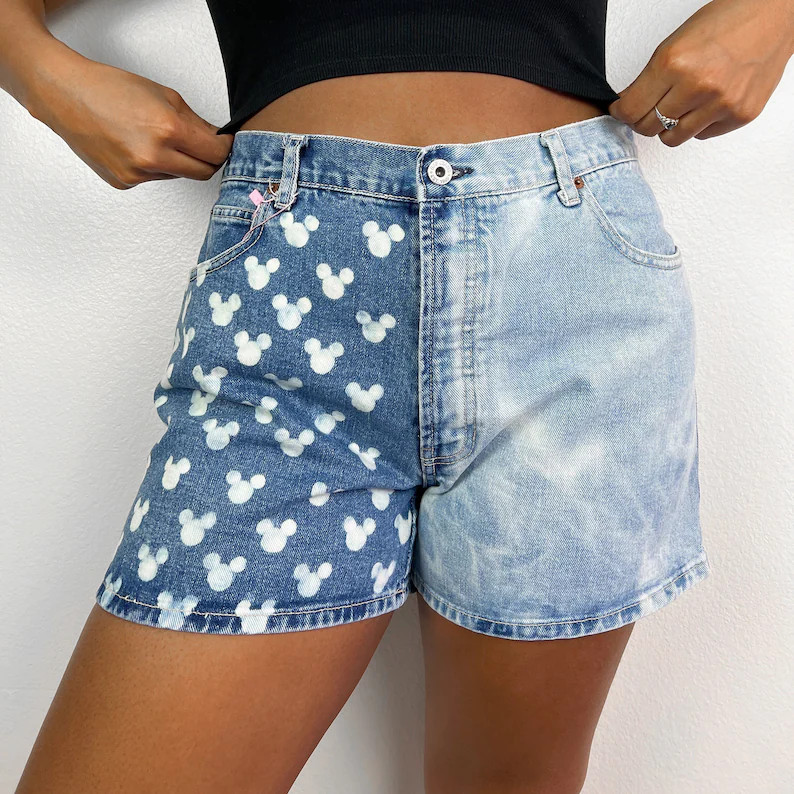 Two Tone Denim Shorts Waist: 35 Mickey Jeans Shorts for Women Disney World Mickey Jean Shorts Dis... | Etsy (US)