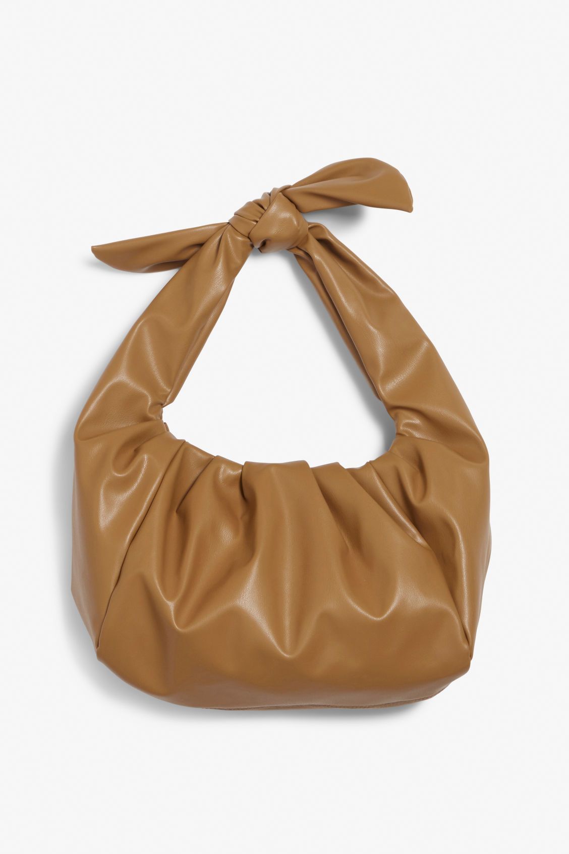 Ruched faux leather hand bag - Beige | Monki