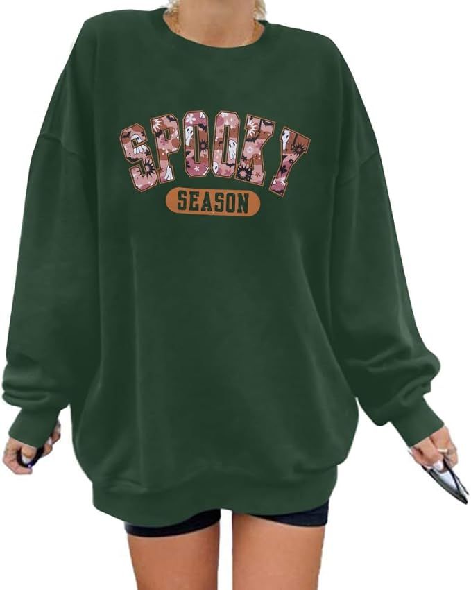 BANGELY Oversized Halloween Sweatshirt Women Vintage Spooky Season Pullover Top Spooky Vibes Lett... | Amazon (US)