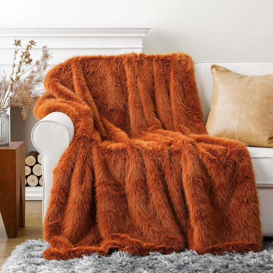 Rust Orange Fur Blankets for Couch, Sofa, Chair, Bed, Soft Plush Warm Fuzzy Cozy Fur Throws with ... | Amazon (US)