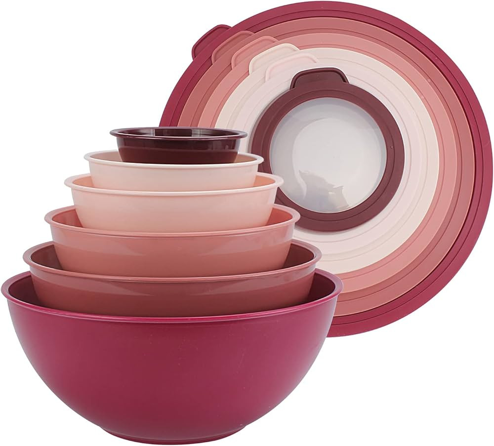 COOK WITH COLOR Mixing Bowls with TPR Lids - 12 Piece Plastic Nesting Bowls Set includes 6 Prep B... | Amazon (US)